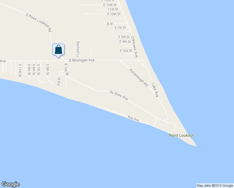 map of restaurants, bars, coffee shops, grocery stores, and more near Au Gres Avenue in Au Gres