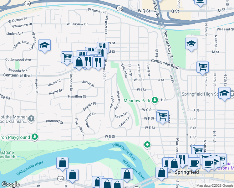 map of restaurants, bars, coffee shops, grocery stores, and more near in Springfield