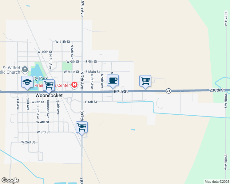 map of restaurants, bars, coffee shops, grocery stores, and more near 100-198 South 10th Avenue in Woonsocket