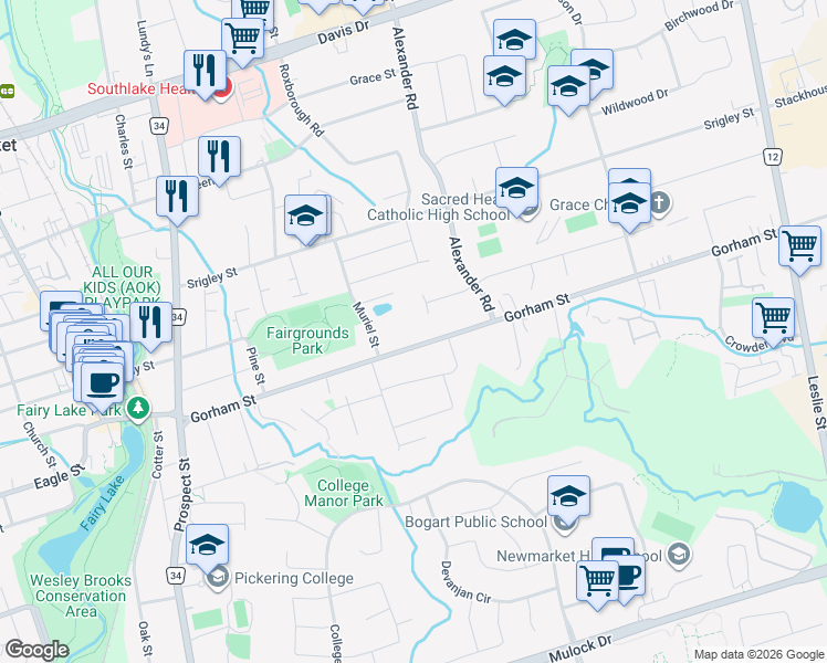 map of restaurants, bars, coffee shops, grocery stores, and more near 757 Gorham Street in Newmarket