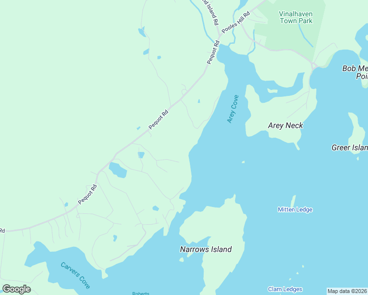 map of restaurants, bars, coffee shops, grocery stores, and more near 9 George Wright Road in Vinalhaven