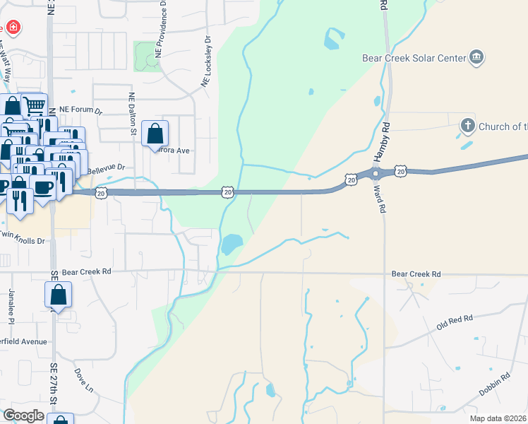 map of restaurants, bars, coffee shops, grocery stores, and more near 21455 U.S. 20 in Bend