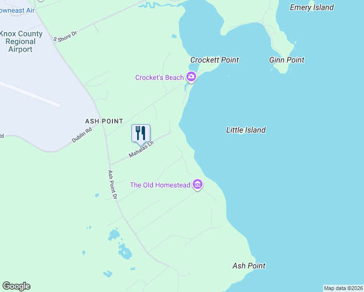 map of restaurants, bars, coffee shops, grocery stores, and more near 83 Canns Beach Road in Owls Head