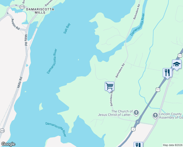 map of restaurants, bars, coffee shops, grocery stores, and more near in Damariscotta