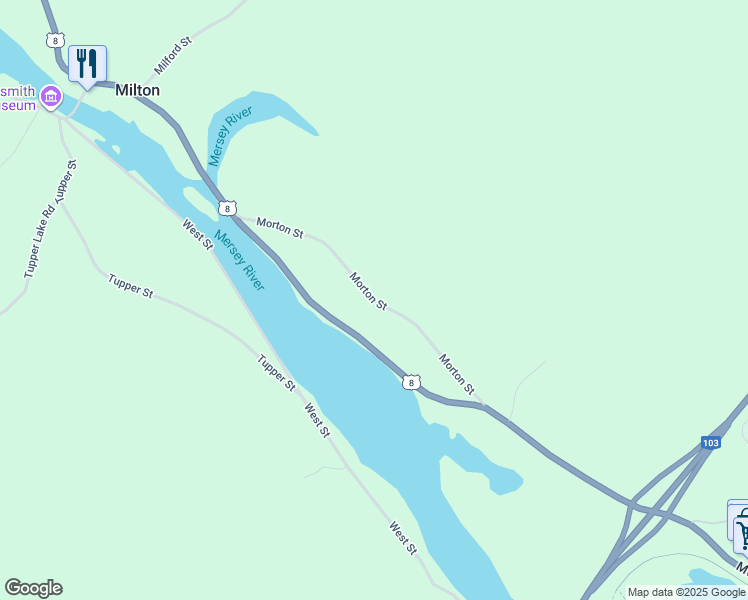 map of restaurants, bars, coffee shops, grocery stores, and more near Morton Street in Milton