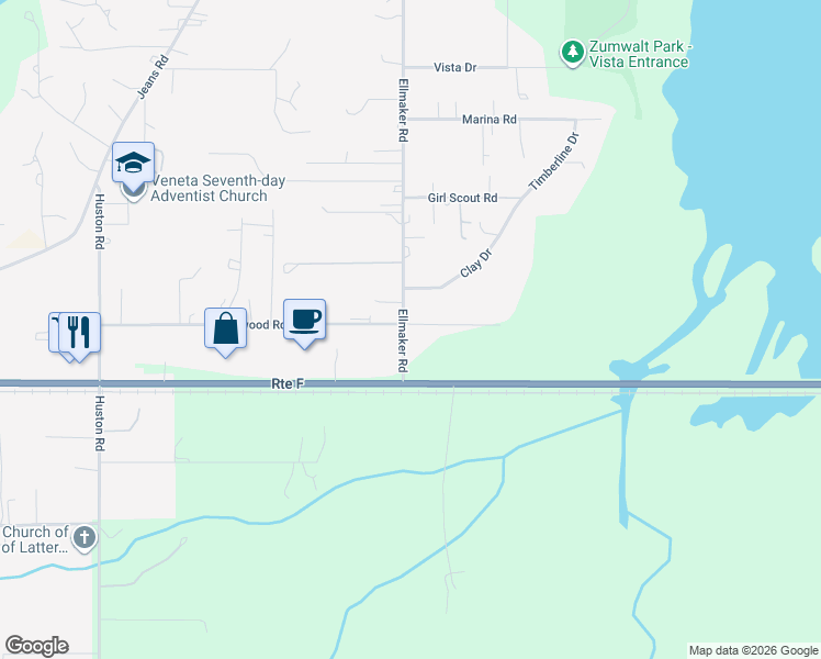 map of restaurants, bars, coffee shops, grocery stores, and more near 88239 Ellmaker Road in Veneta