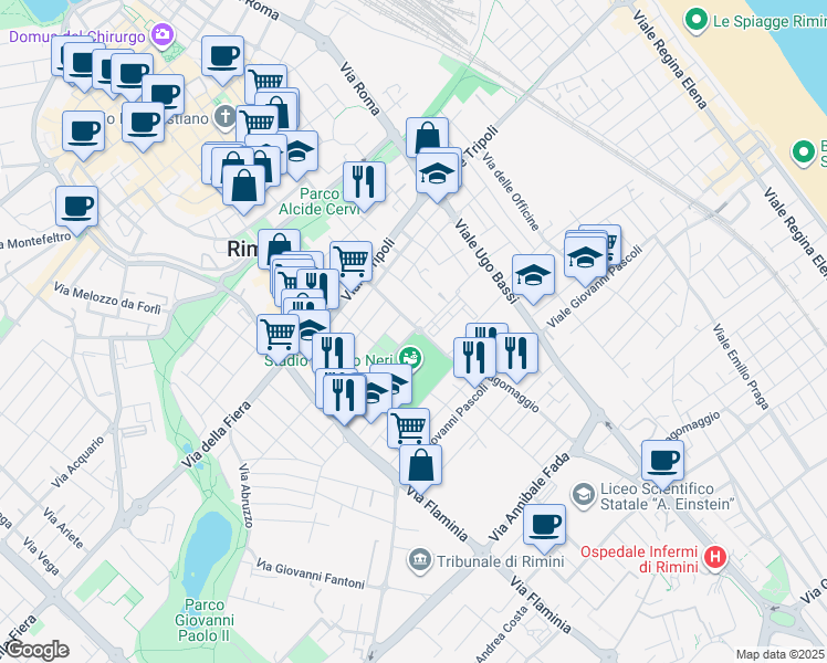map of restaurants, bars, coffee shops, grocery stores, and more near 18 Viale Nove febbraio 1849 in Rimini