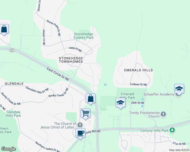 map of restaurants, bars, coffee shops, grocery stores, and more near 3010 Ivory Road Northeast in Rochester