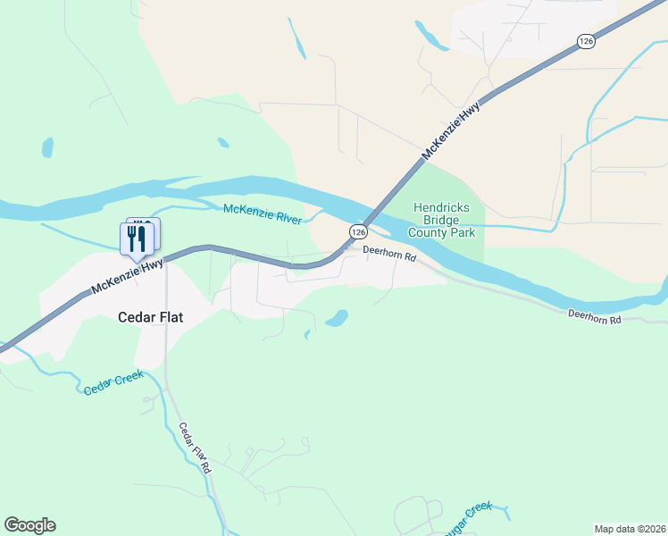 map of restaurants, bars, coffee shops, grocery stores, and more near 38727 McKenzie Highway in Springfield