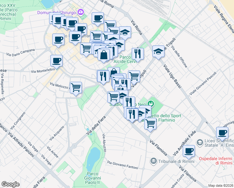map of restaurants, bars, coffee shops, grocery stores, and more near 4 Vicolo San Giovanni in Rimini