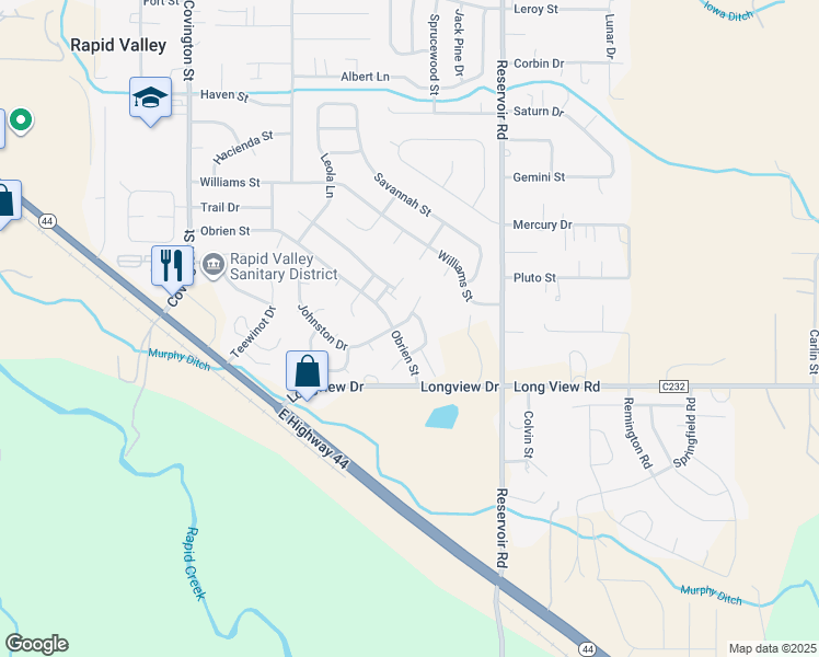 map of restaurants, bars, coffee shops, grocery stores, and more near 5040 Heather Lane in Rapid City