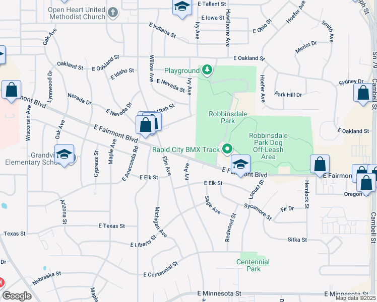 map of restaurants, bars, coffee shops, grocery stores, and more near 426 East Fairmont Boulevard in Rapid City