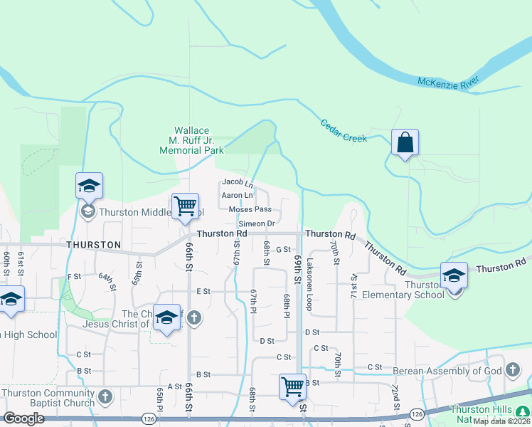 map of restaurants, bars, coffee shops, grocery stores, and more near 6876 Simeon Drive in Springfield