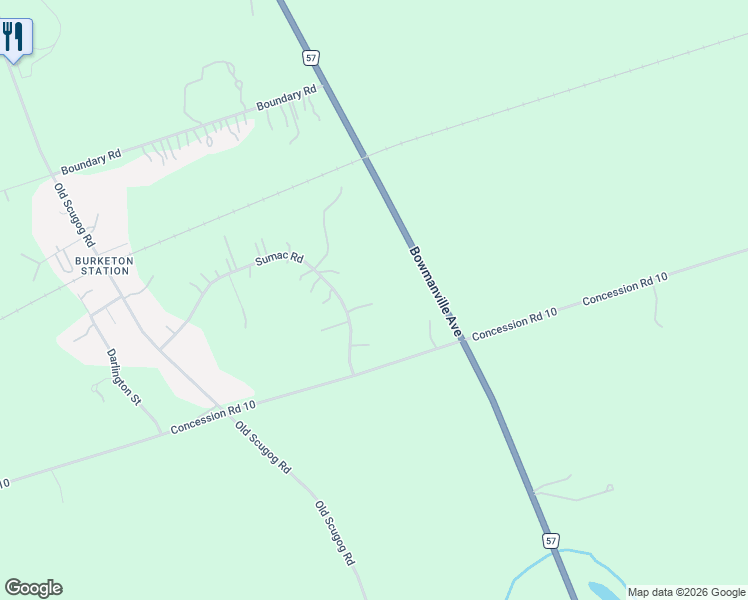 map of restaurants, bars, coffee shops, grocery stores, and more near 5 Sumac Road in Clarington