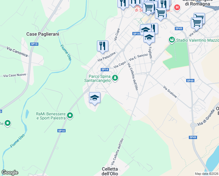 map of restaurants, bars, coffee shops, grocery stores, and more near 1 Via U. la Malfa in Santarcangelo di Romagna