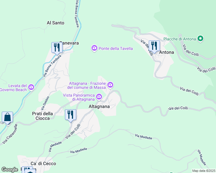 map of restaurants, bars, coffee shops, grocery stores, and more near 75 Altagnana in Massa