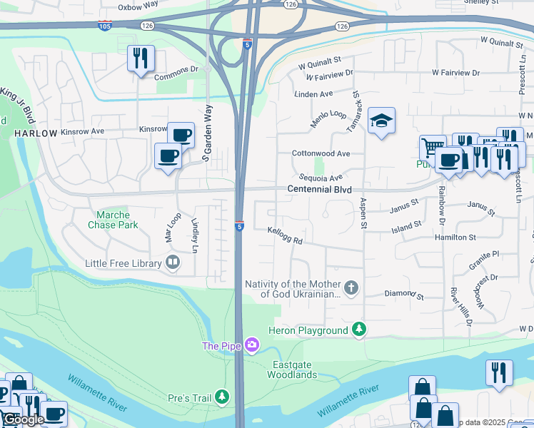 map of restaurants, bars, coffee shops, grocery stores, and more near 926 Anderson Lane in Springfield