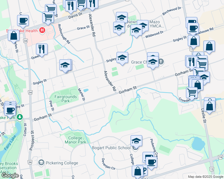 map of restaurants, bars, coffee shops, grocery stores, and more near in Newmarket