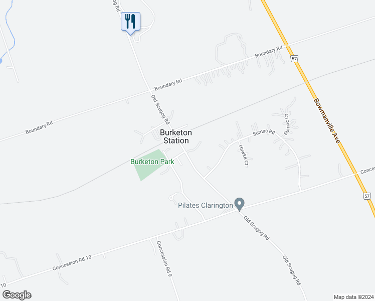 map of restaurants, bars, coffee shops, grocery stores, and more near 10233 Old Scugog Road in Blackstock