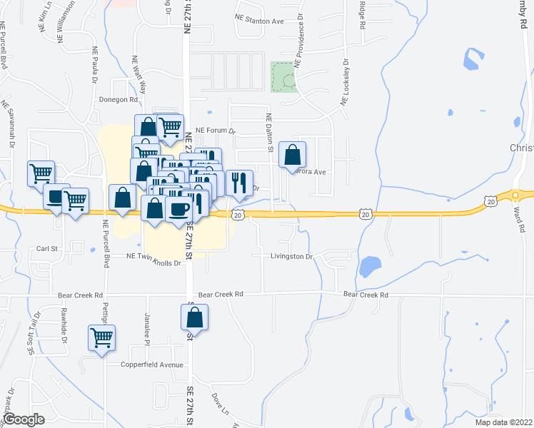 map of restaurants, bars, coffee shops, grocery stores, and more near 21255 Central Oregon Hwy in Bend