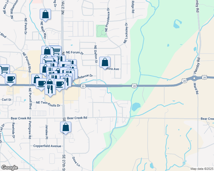 map of restaurants, bars, coffee shops, grocery stores, and more near 21312 U.S. 20 in Bend