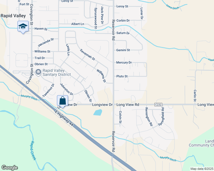 map of restaurants, bars, coffee shops, grocery stores, and more near 5435 Williams Street in Rapid City