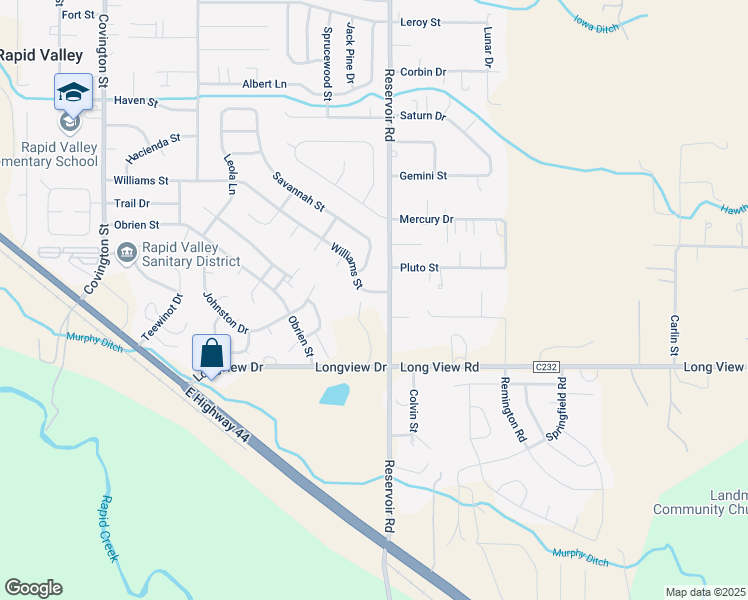 map of restaurants, bars, coffee shops, grocery stores, and more near 5455 Williams Street in Rapid City