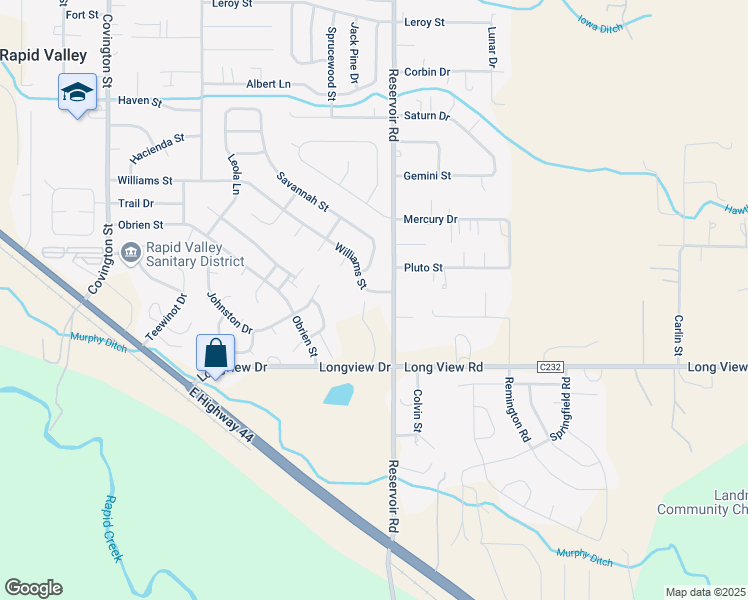 map of restaurants, bars, coffee shops, grocery stores, and more near 5443 Williams Street in Rapid City