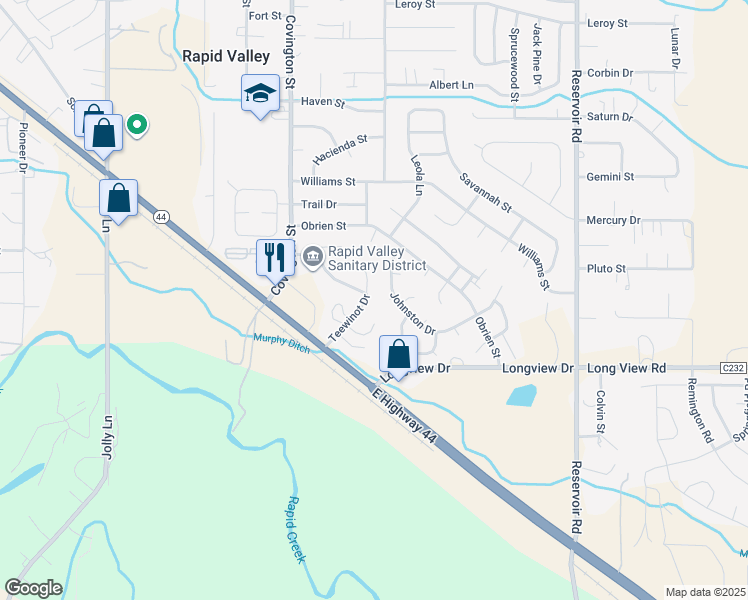 map of restaurants, bars, coffee shops, grocery stores, and more near 3166 Teewinot Drive in Rapid City