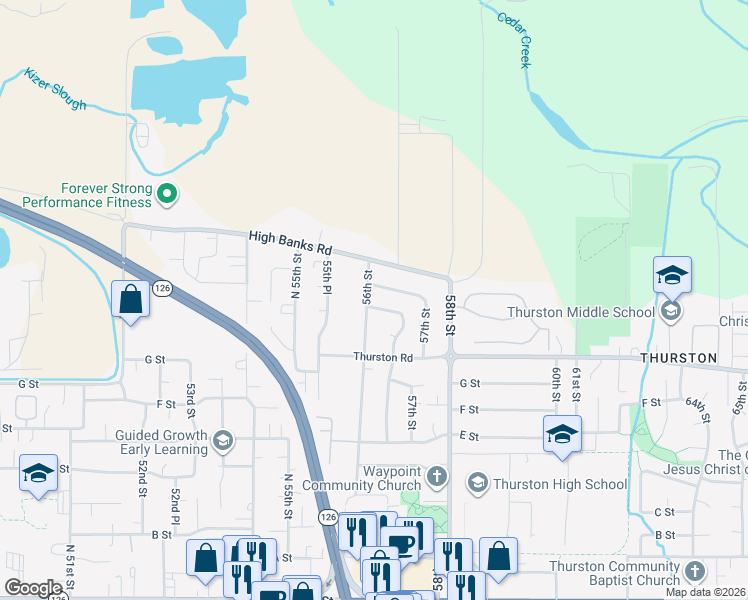 map of restaurants, bars, coffee shops, grocery stores, and more near 1105 56th Street in Springfield