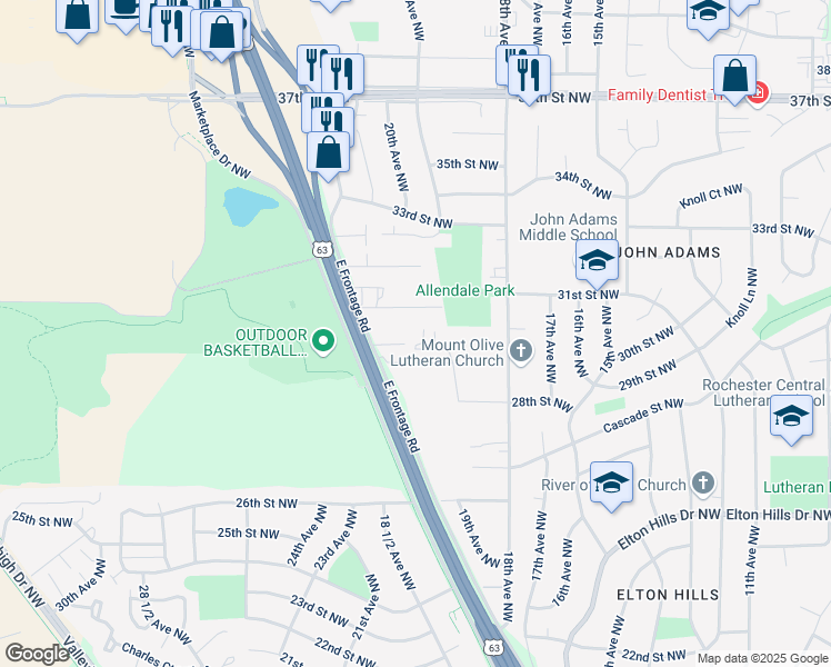map of restaurants, bars, coffee shops, grocery stores, and more near 3004 U.S. 52 in Rochester