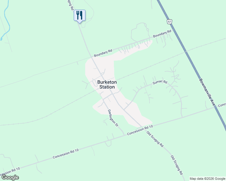 map of restaurants, bars, coffee shops, grocery stores, and more near 10233 Old Scugog Road in Blackstock