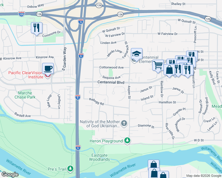 map of restaurants, bars, coffee shops, grocery stores, and more near 1444 Wimbledon Place in Springfield