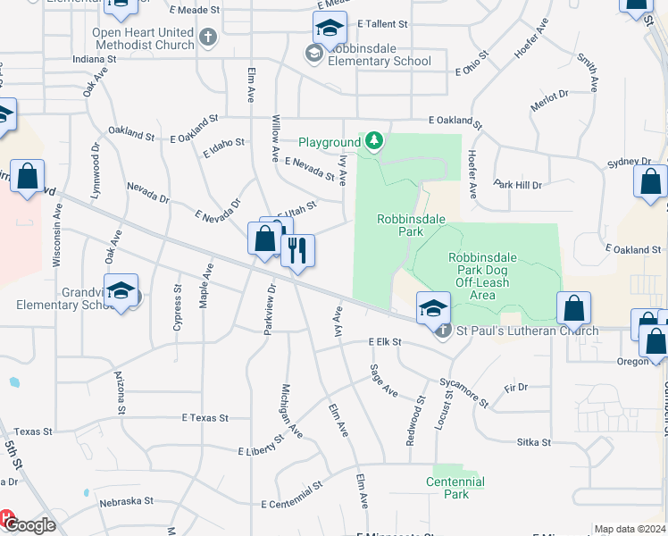 map of restaurants, bars, coffee shops, grocery stores, and more near 426 East Fairmont Boulevard in Rapid City