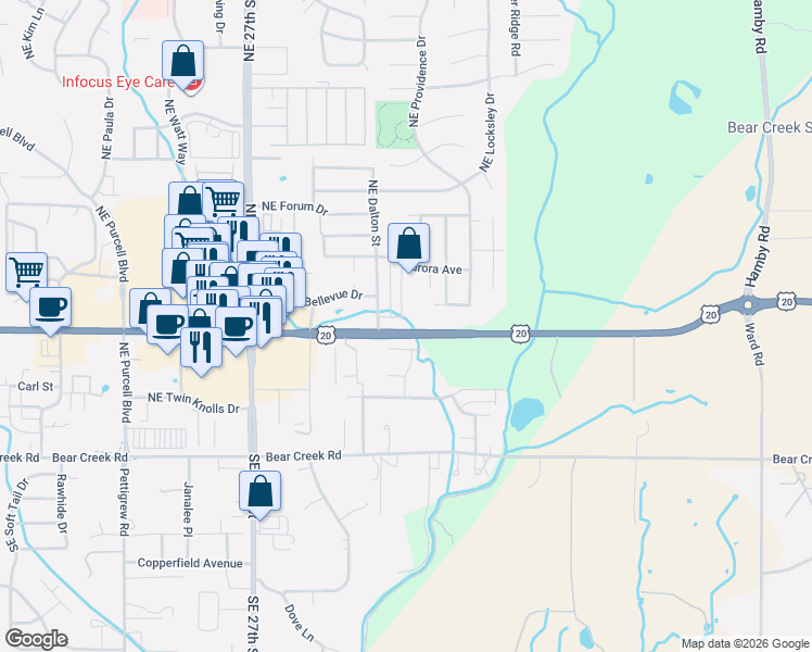 map of restaurants, bars, coffee shops, grocery stores, and more near 21336 Oconnor Way in Bend