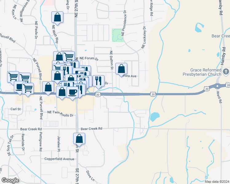 map of restaurants, bars, coffee shops, grocery stores, and more near 21312 U.S. 20 in Bend