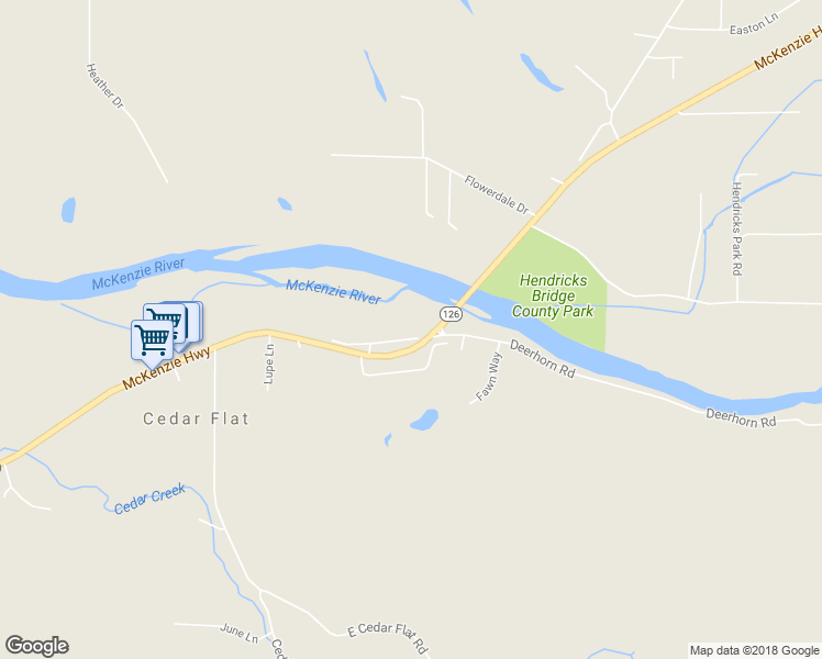 map of restaurants, bars, coffee shops, grocery stores, and more near 38727 McKenzie Highway in Springfield