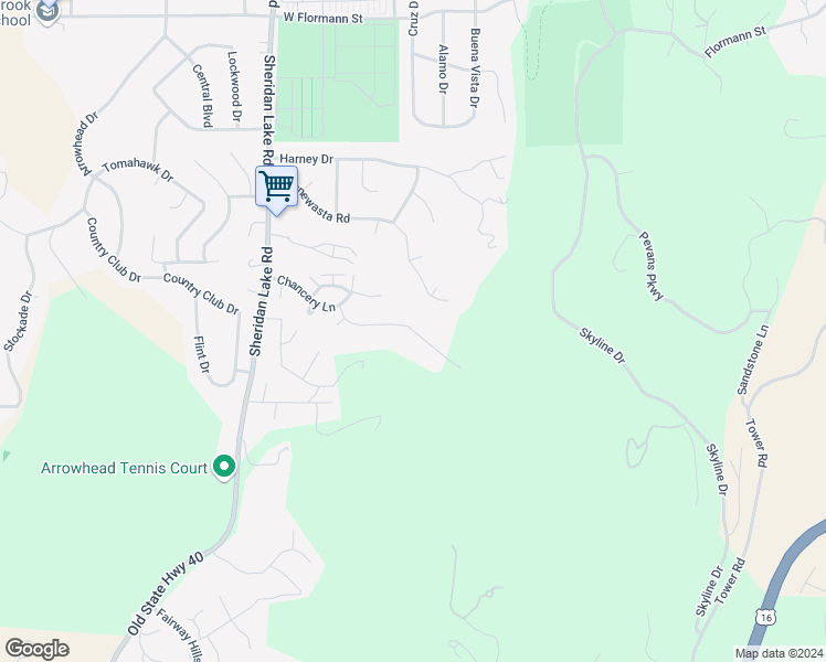 map of restaurants, bars, coffee shops, grocery stores, and more near 2347 Huntington Place in Rapid City