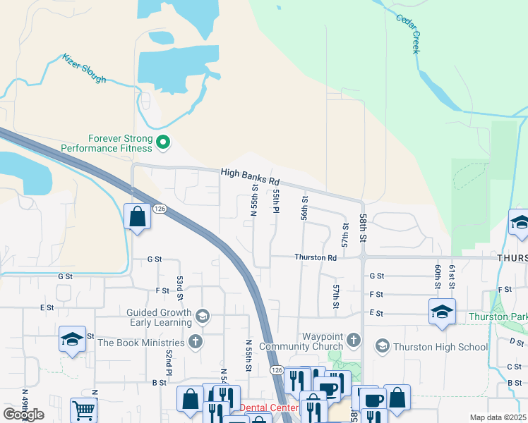 map of restaurants, bars, coffee shops, grocery stores, and more near 937 North 55th Street in Springfield