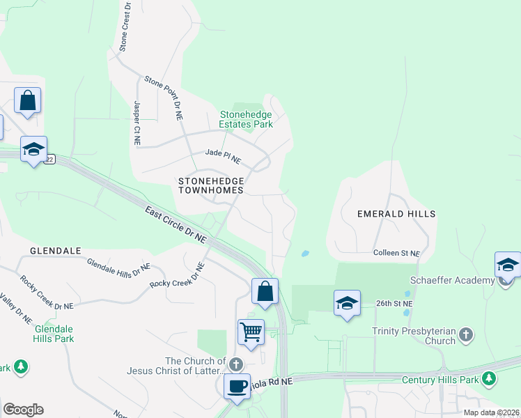 map of restaurants, bars, coffee shops, grocery stores, and more near 2467 Coral Ridge Place Northeast in Rochester