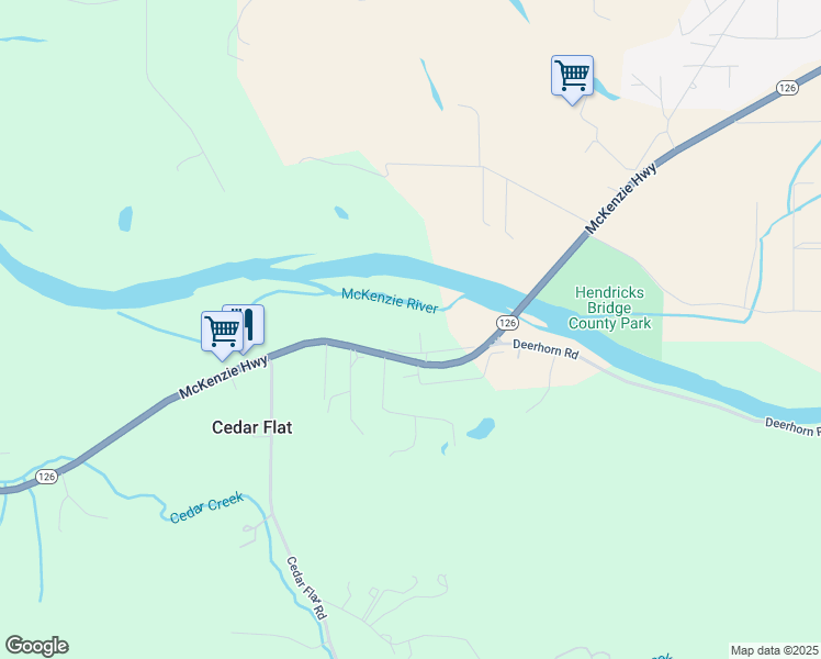 map of restaurants, bars, coffee shops, grocery stores, and more near 38667 McKenzie Highway in Springfield