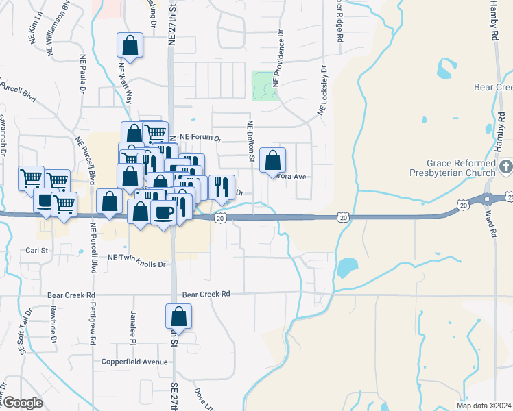 map of restaurants, bars, coffee shops, grocery stores, and more near 21312 U.S. 20 in Bend