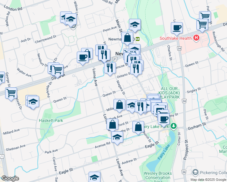 map of restaurants, bars, coffee shops, grocery stores, and more near 99 Arden Avenue in Newmarket