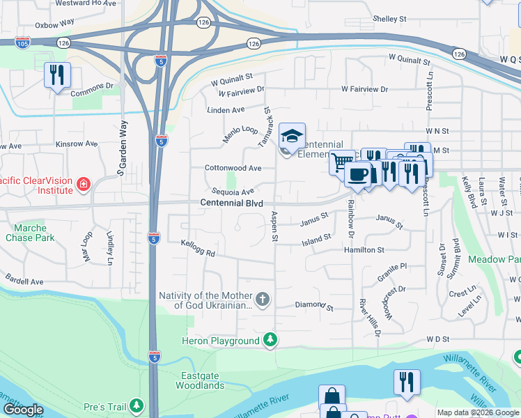 map of restaurants, bars, coffee shops, grocery stores, and more near 1336 Windsor Court in Springfield