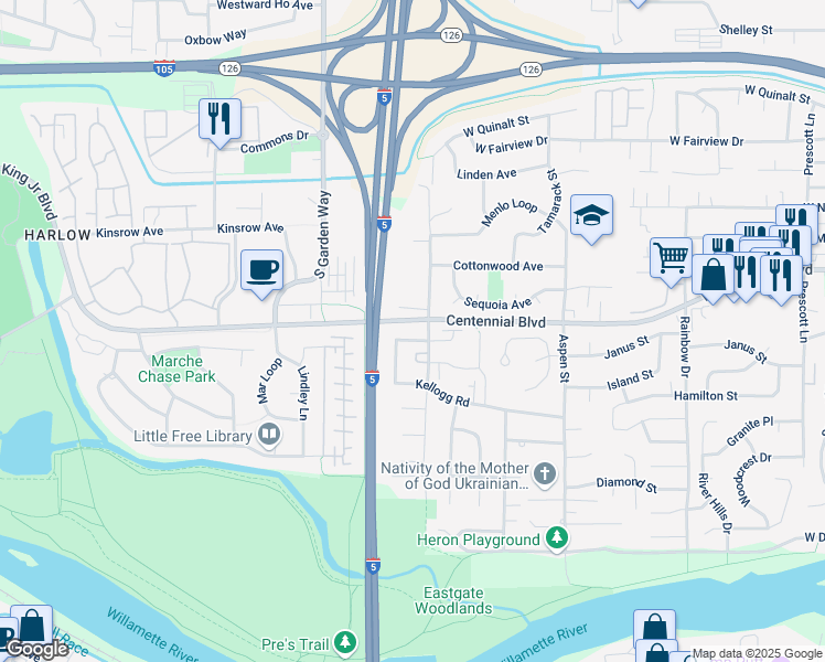 map of restaurants, bars, coffee shops, grocery stores, and more near 926 Anderson Lane in Springfield