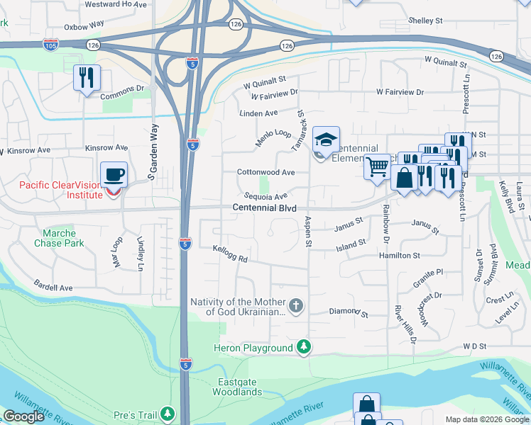 map of restaurants, bars, coffee shops, grocery stores, and more near 1444 Wimbledon Place in Springfield