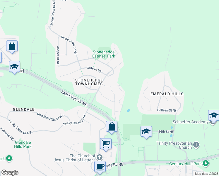 map of restaurants, bars, coffee shops, grocery stores, and more near 2467 Coral Ridge Place Northeast in Rochester