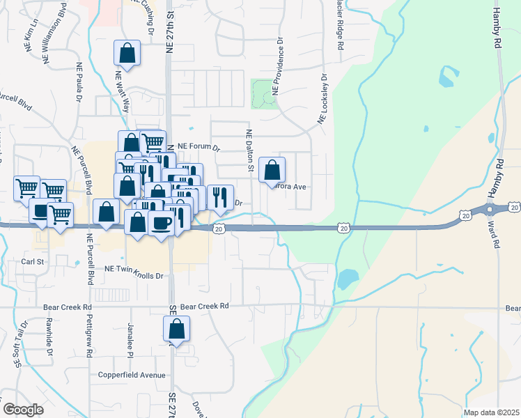 map of restaurants, bars, coffee shops, grocery stores, and more near 21312 U.S. 20 in Bend