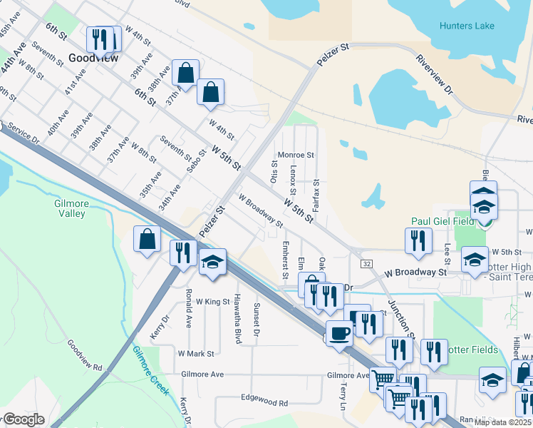 map of restaurants, bars, coffee shops, grocery stores, and more near 1760-1782 7th Street in Winona