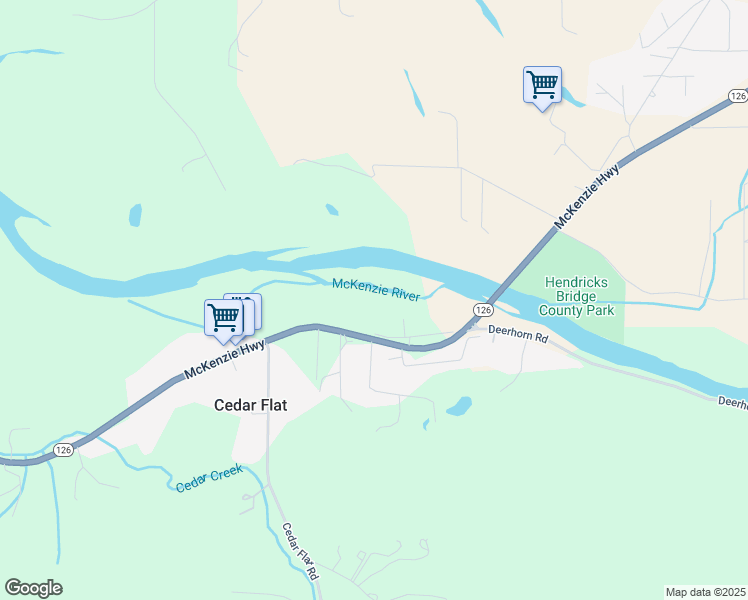 map of restaurants, bars, coffee shops, grocery stores, and more near 38641 McKenzie Highway in Springfield